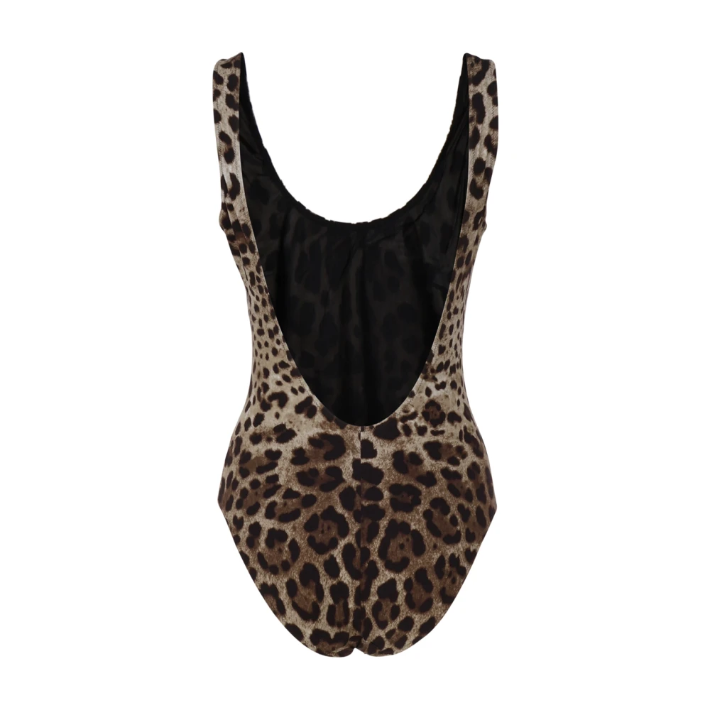 Dolce & Gabbana Leopard Diepe Halslijn Zeekleding Brown Dames