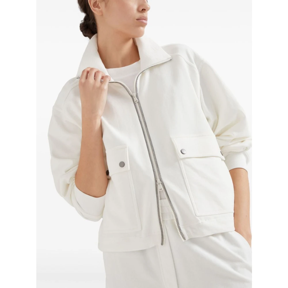 BRUNELLO CUCINELLI Witte Katoenen Trui met Monili Ketting White Dames