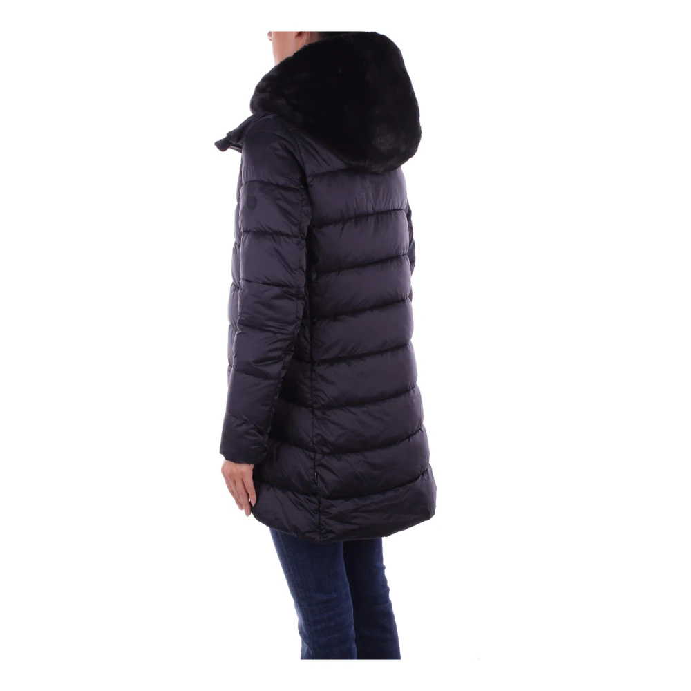 Save The Duck Hooded Jacket met Logo aan de Voorkant Black Dames