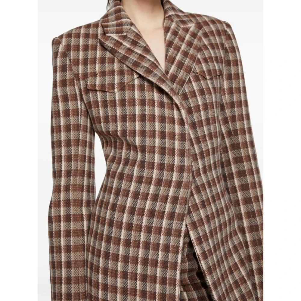 Acne Studios Beige Bruin Bouclé Check Jas Brown Dames