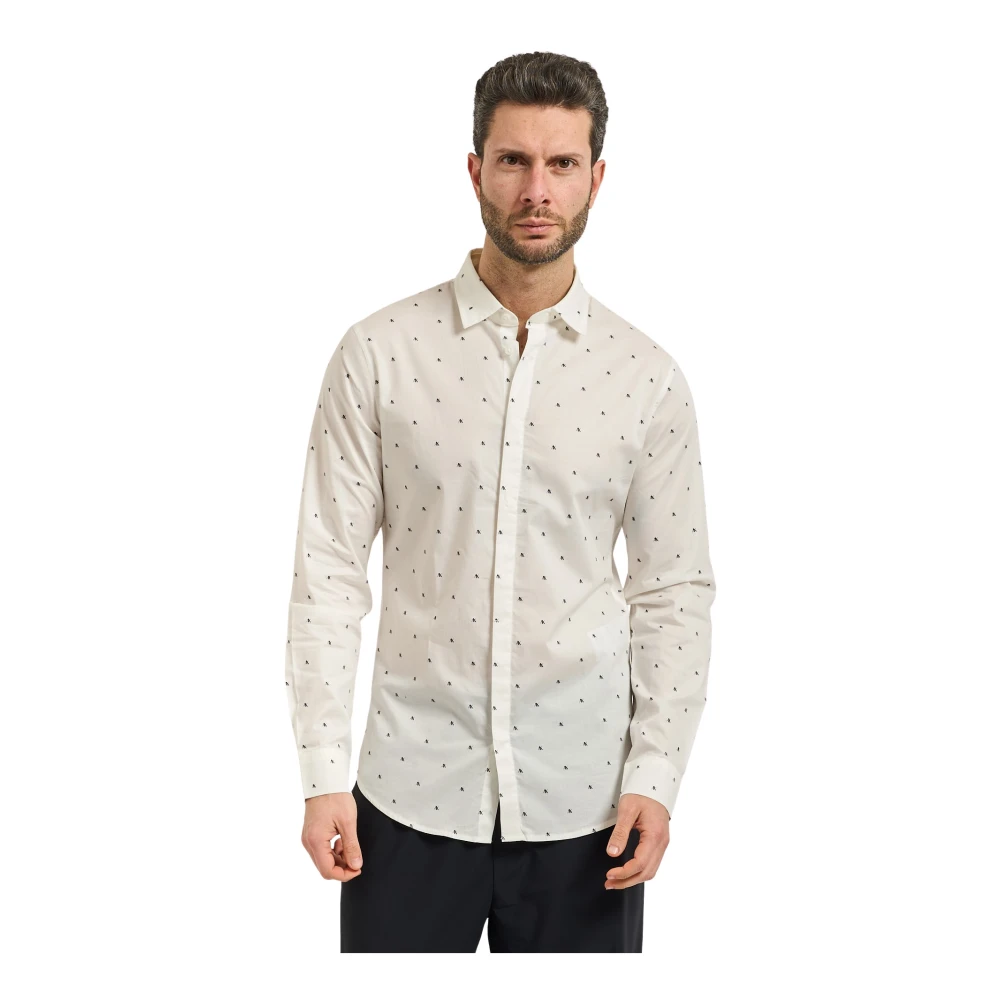 Armani Exchange Herr Vit Skjortor 2XL, Bomull, Slim Fit Stretch Cotton Shirt