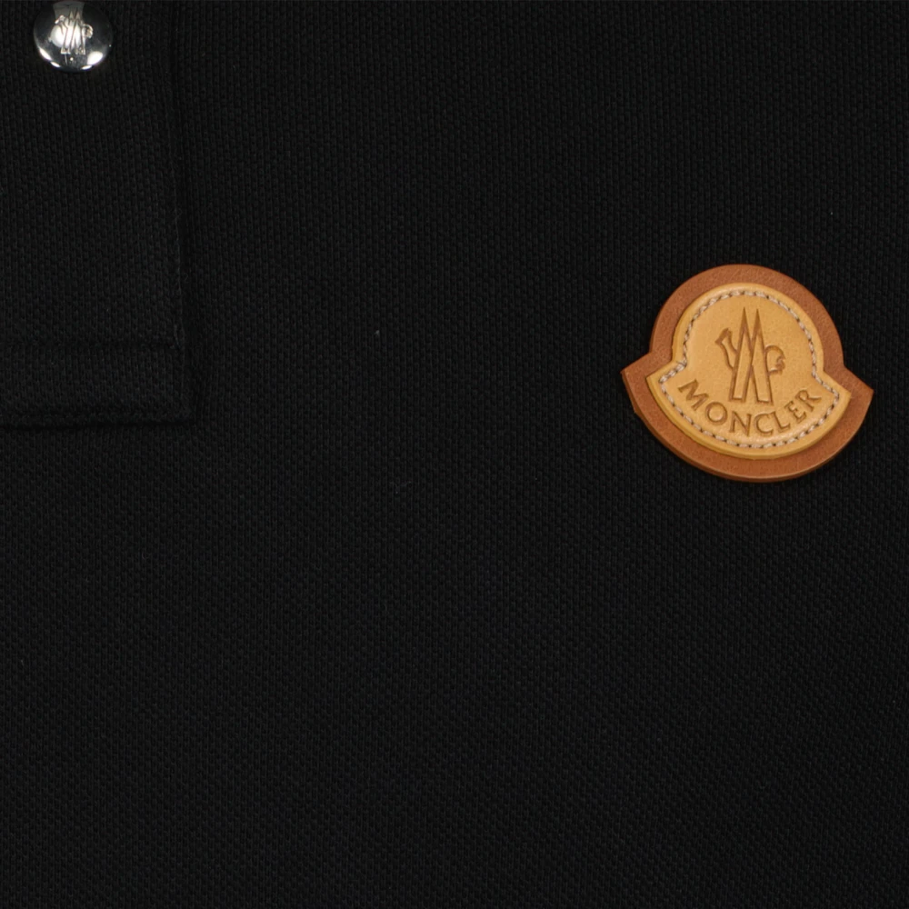 Moncler Leren Logo Polo Shirt Black Heren