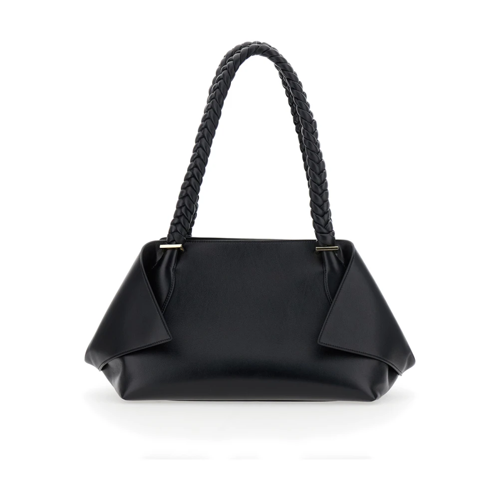 Salvatore Ferragamo Zwarte leren schoudertas met gevlochten handvatten Black Dames