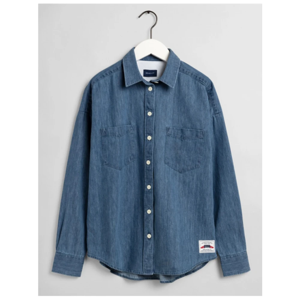 Gant Oversized Denim Overhemd met Verlaagde Schouders Blue Dames