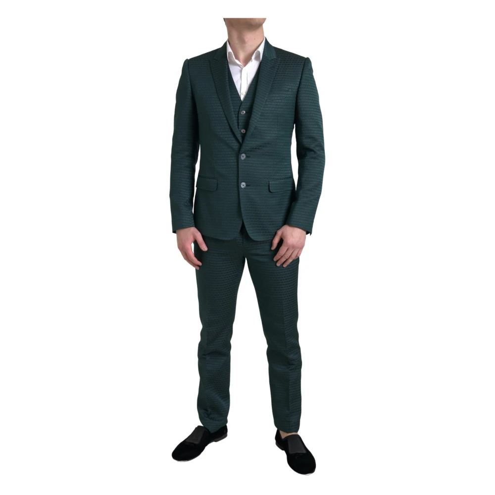 Dolce & Gabbana Single Breasted Suits Green Heren