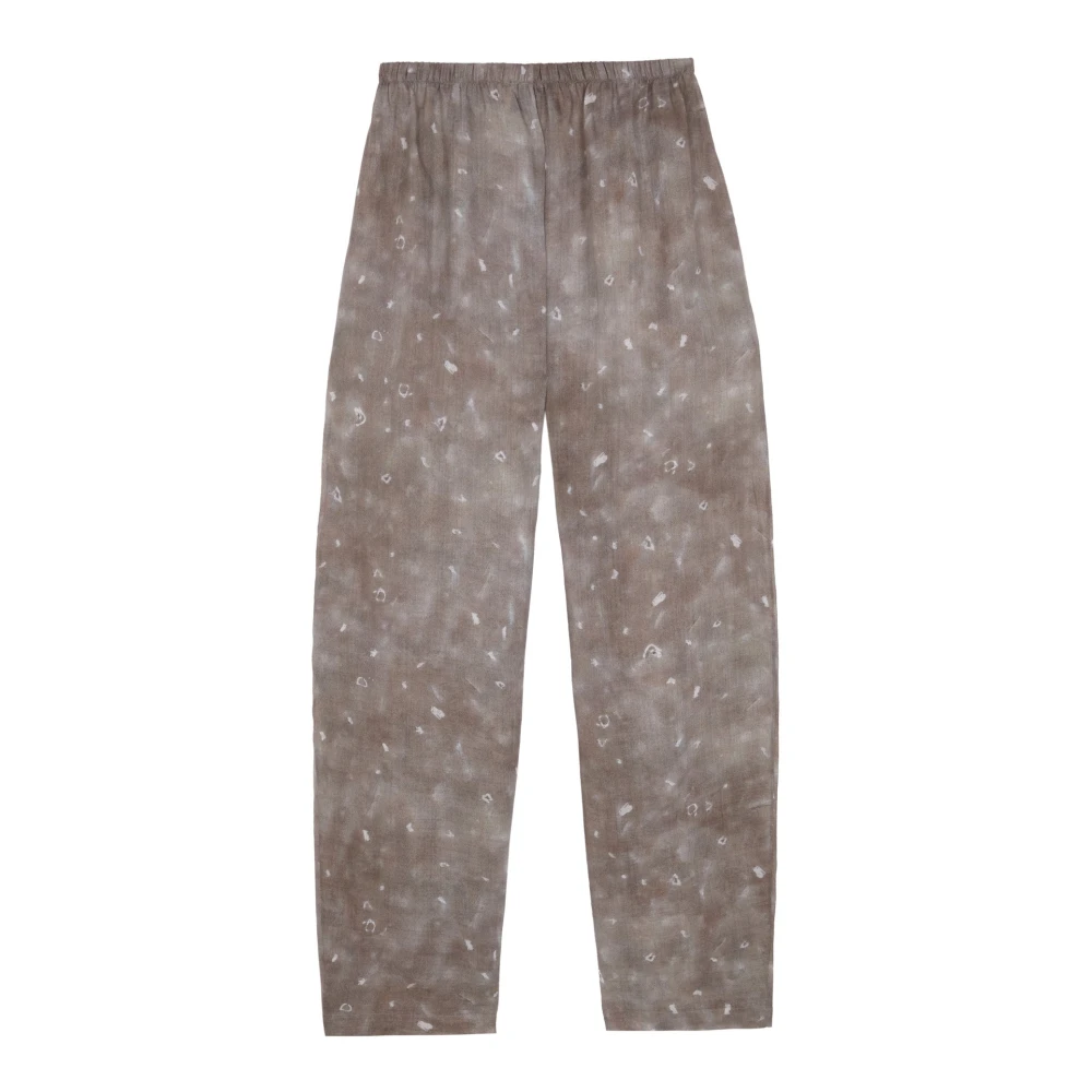 Cortana Rami linnen broek met ayaz print Beige Dames