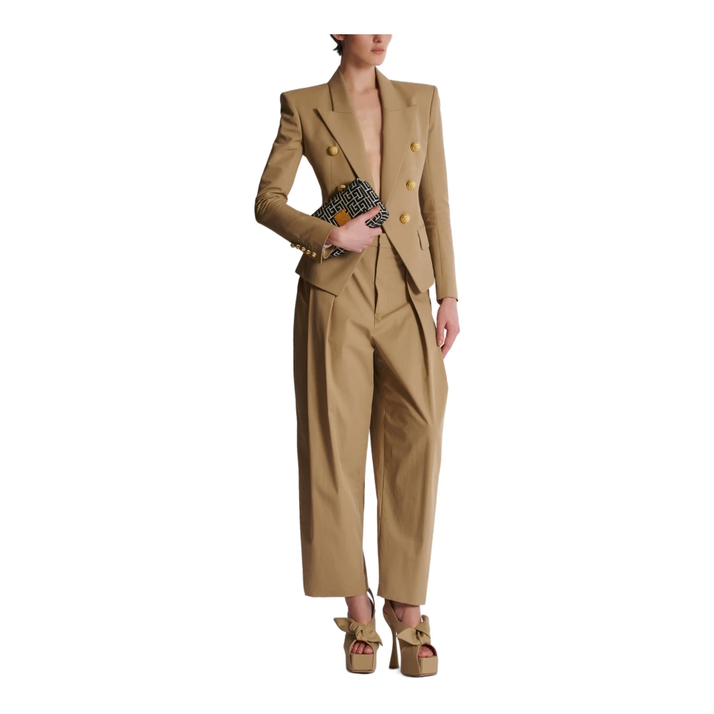 Balmain 6-knoops katoenen jas Beige Dames