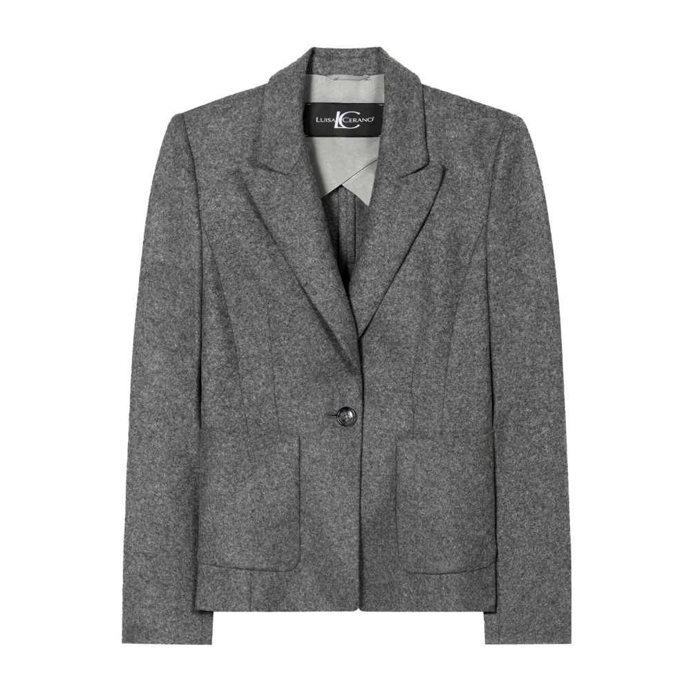 LUISA CERANO Grijze flanellen blazer met klassieke kraag Gray Dames