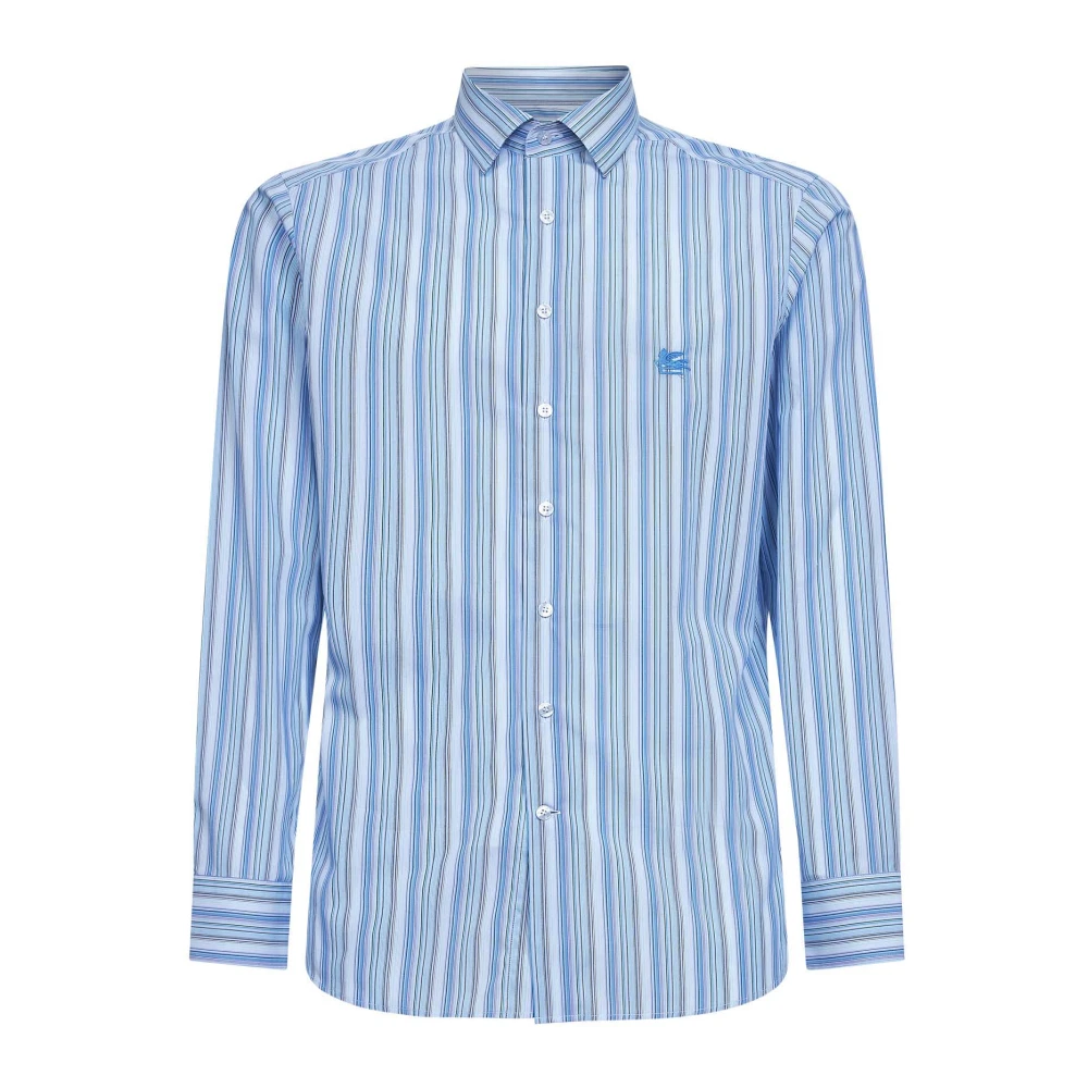 Etro Men's Multicolor Casual Shirts, M, Striped Cotton Shirt With Pegaso Embroidery