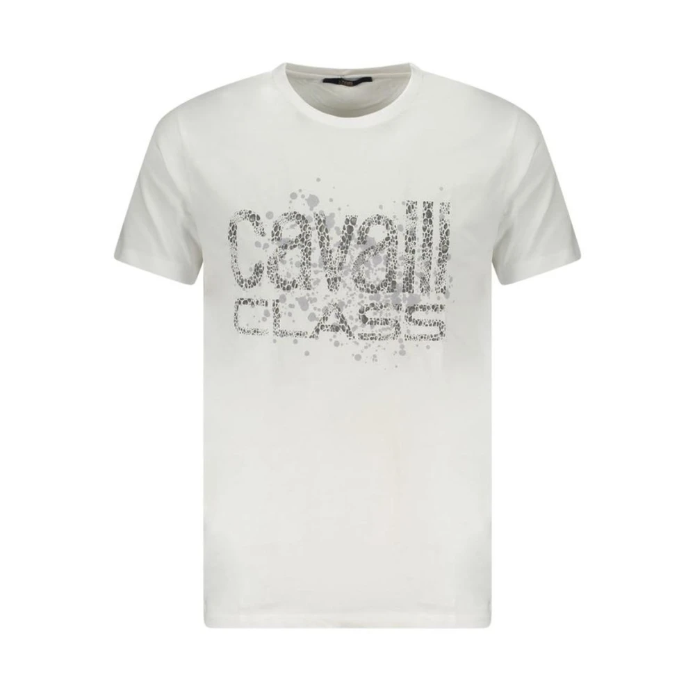 Cavalli Class Men's White Logo Tee With Striking Print