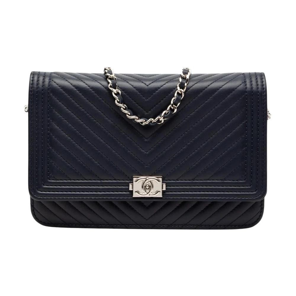 Chanel Vintage Women's Blue Pre-Owned Chevron Flap Bag
