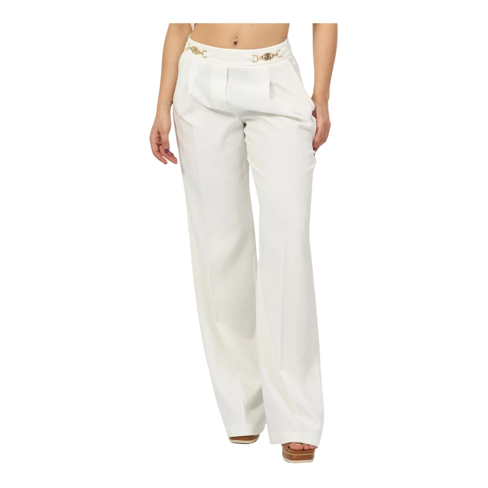 Gaëlle Paris Witte Wijde Pijp Broek met Gouden Details White Dames