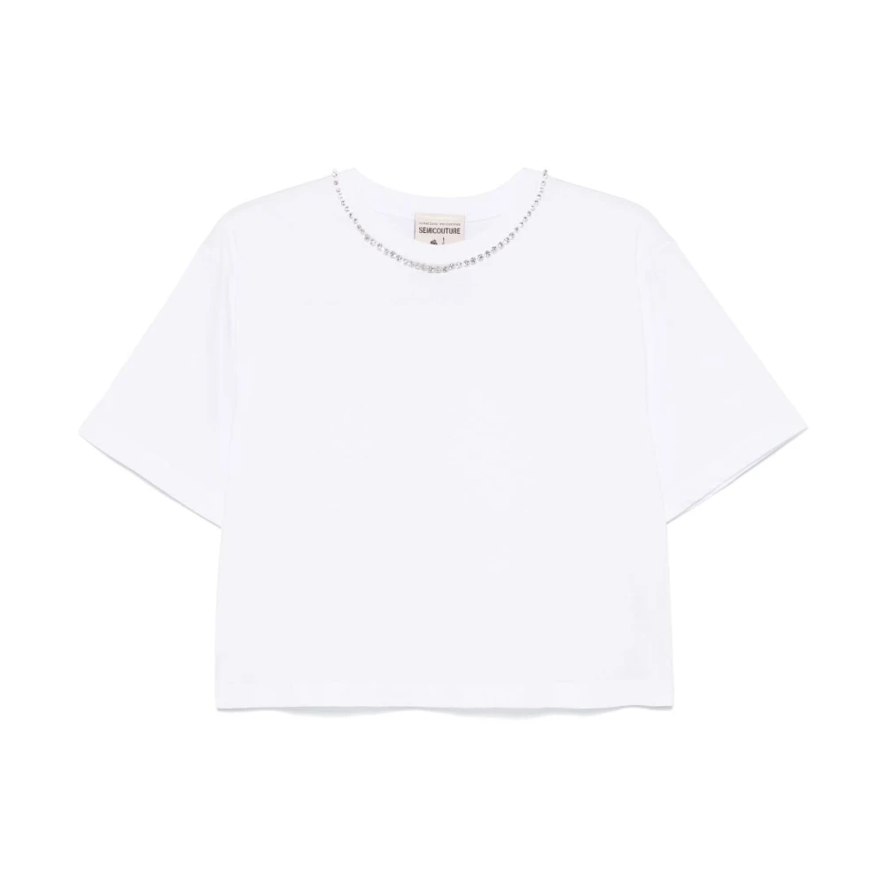 Semicouture Wit Logo Print Crew Neck T-shirt White Dames