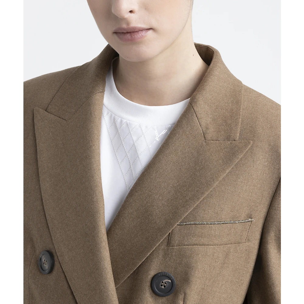 PESERICO Wollen en kasjmier flanel double-breasted blazer Brown Dames