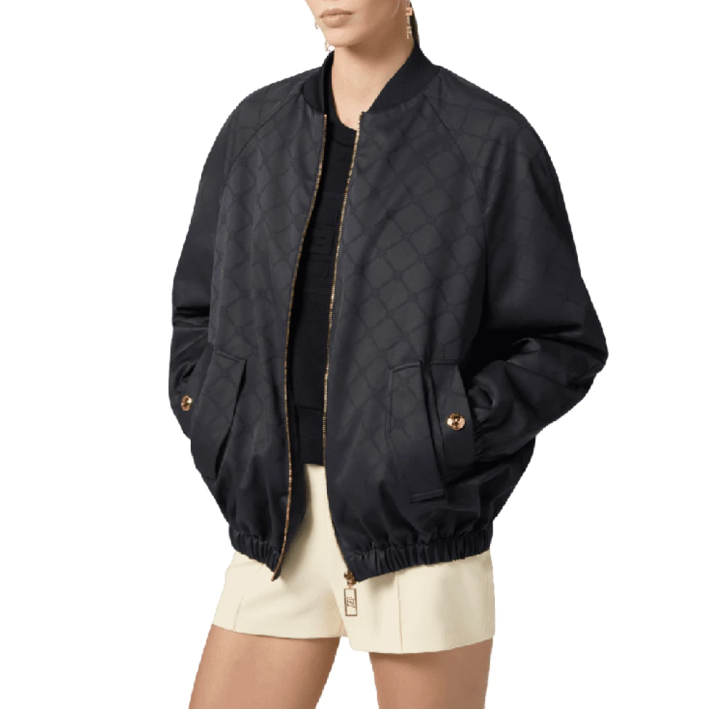 Elisabetta Franchi Jacquard Technische Stof Jas Black Dames