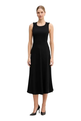 Twill Midi Klänning med Gulddetalj Bak