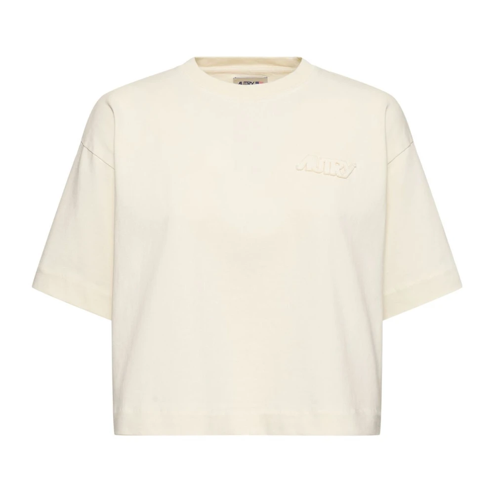 Autry Wit Logo Cropped T-shirt Beige Dames