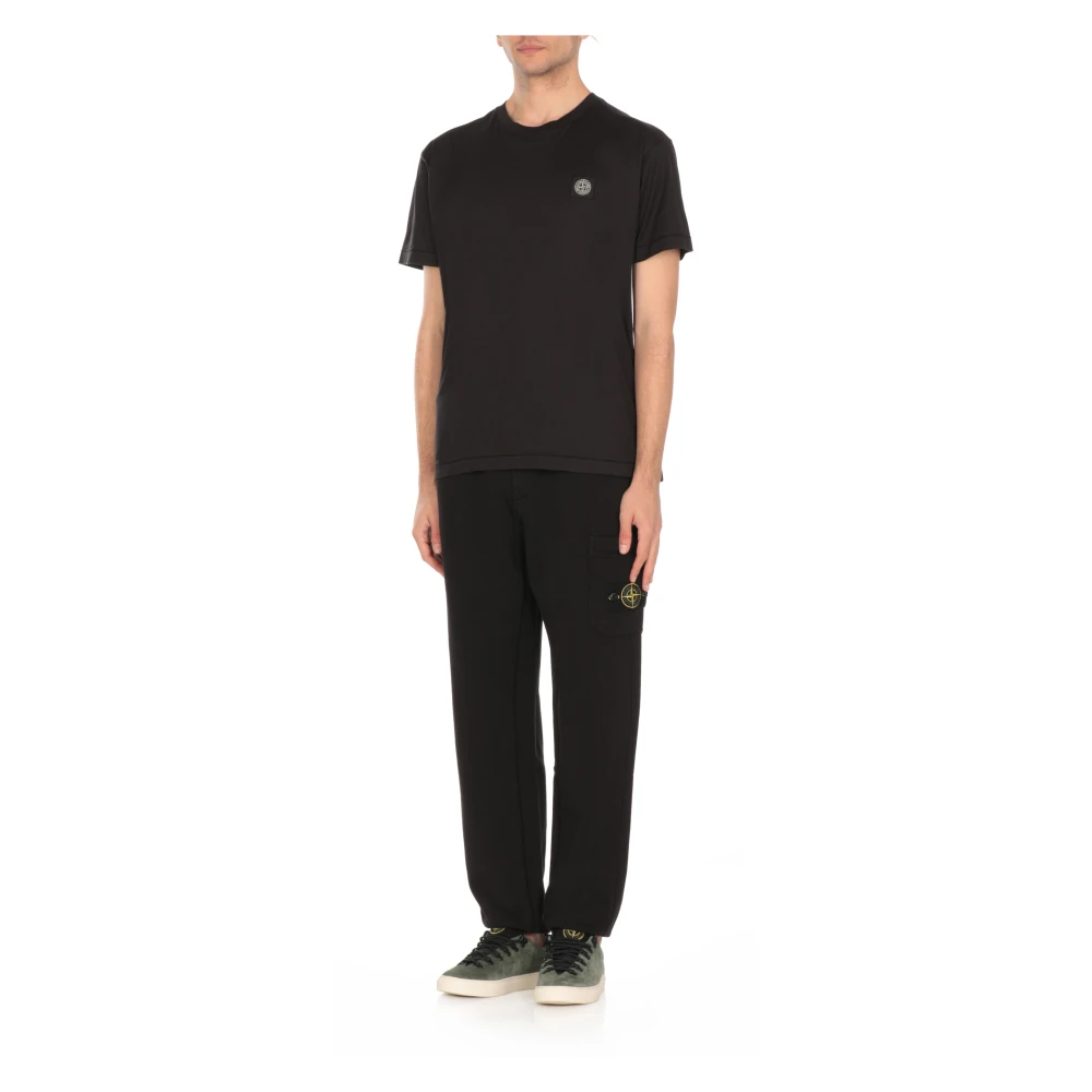 Stone Island Zwarte Katoenen T-shirt met Logopatch Black Heren