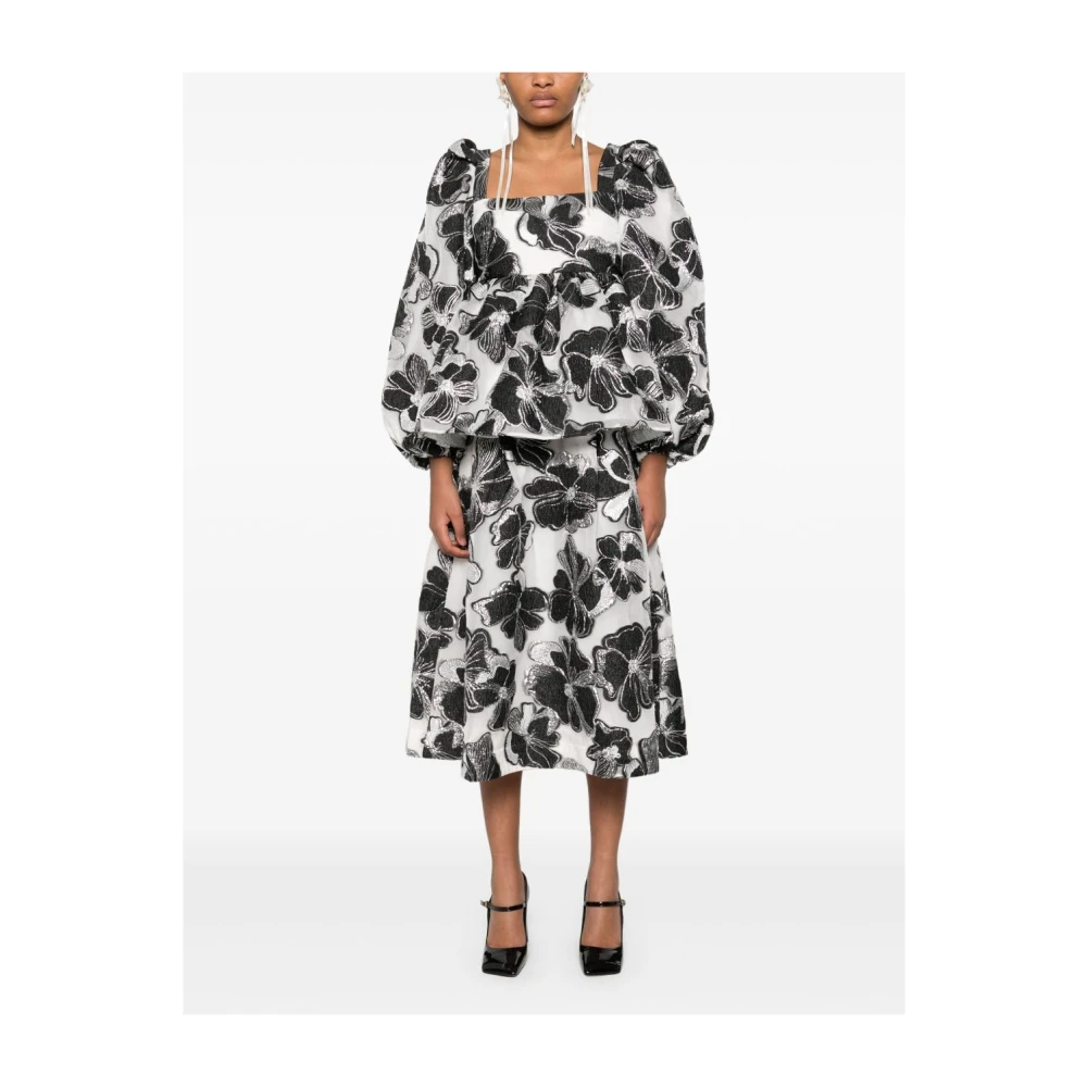 Stine Goya Bloemen Anemoon Jacquard Midi Rok Black Dames