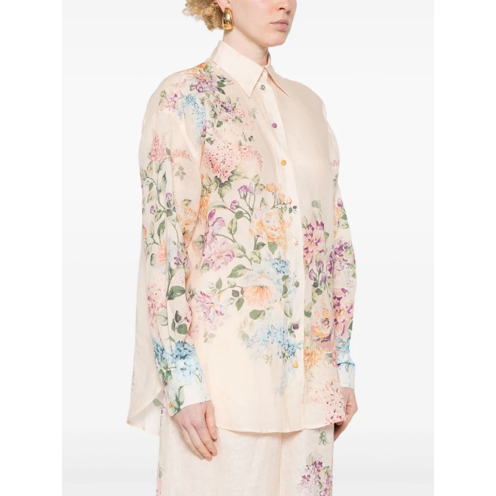 Zimmermann Beige Bloemen Linnen Overhemd Multicolor Dames