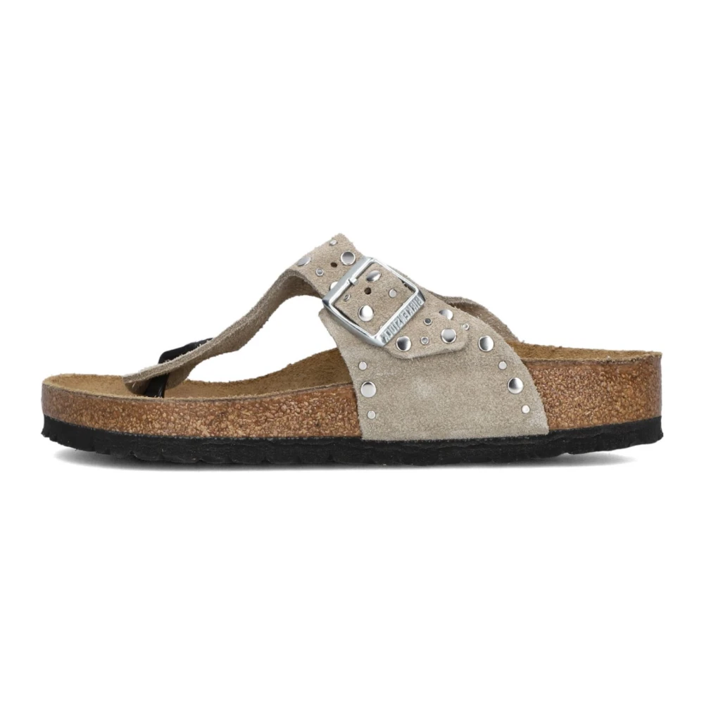 Birkenstock Women's Beige Flip Flops, 8 Uk, Rivet Border Slippers
