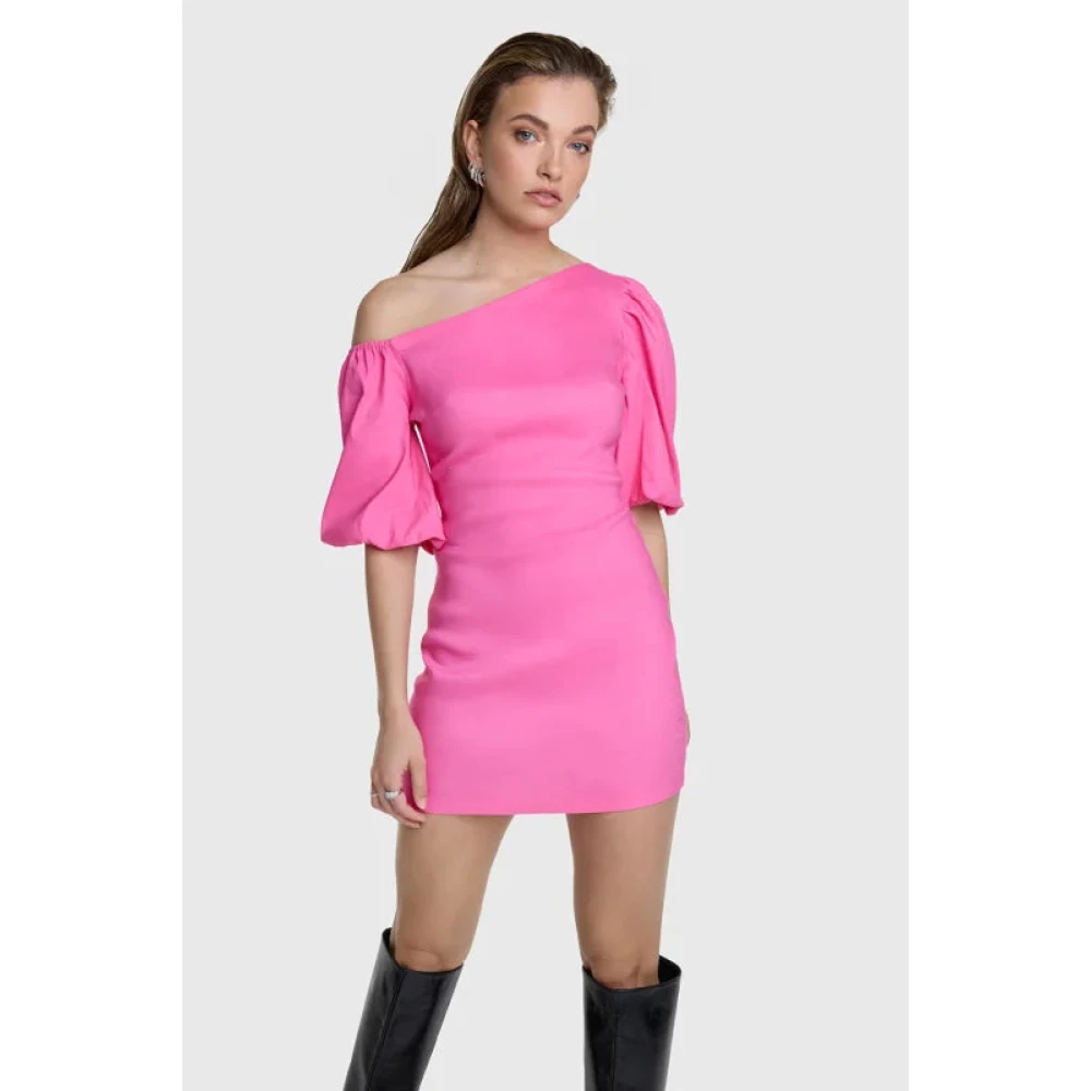 Alix The Label Ballonmouw Linnen Jurk Pink Dames