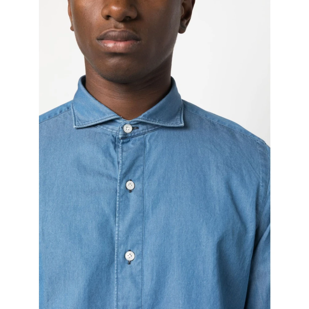 Finamore Lange mouw denim overhemd Blue Heren