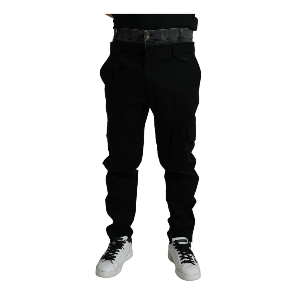 Dolce & Gabbana Men's Black Slim-Fit Trousers, 4XL, Grey Cotton Jogger Trousers