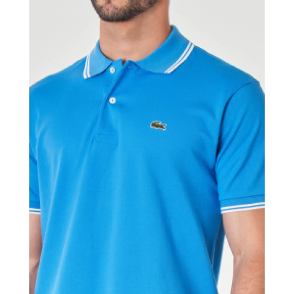 Lacoste Gestreepte Kraag Polo Shirt Blue Heren