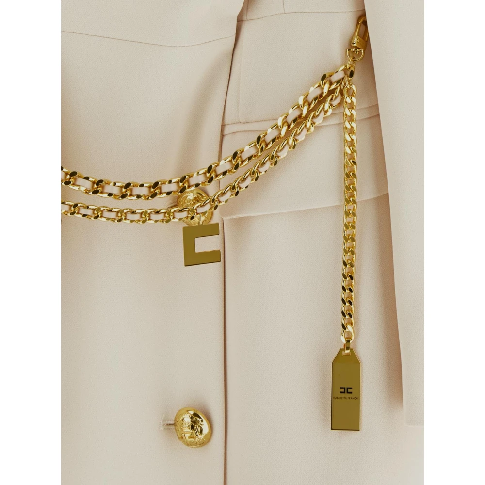 Elisabetta Franchi Witte Jurk met Knopen en Ketting Beige Dames