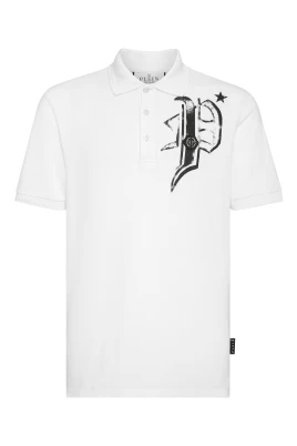 Slim Fit Jersey Pikétröja med Dödskallar