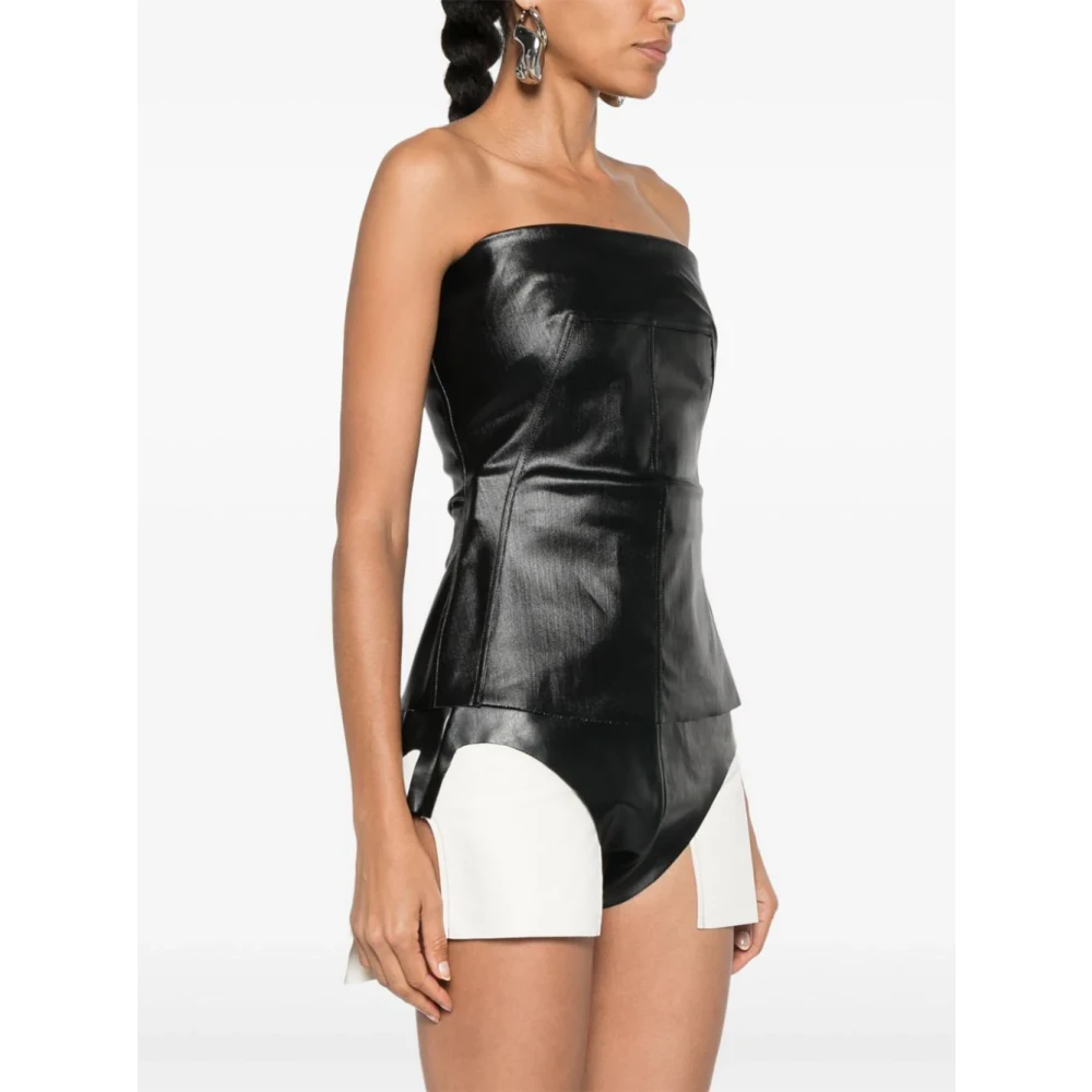 Rick Owens Coated-Denim Panelled Bustier Top Black Dames