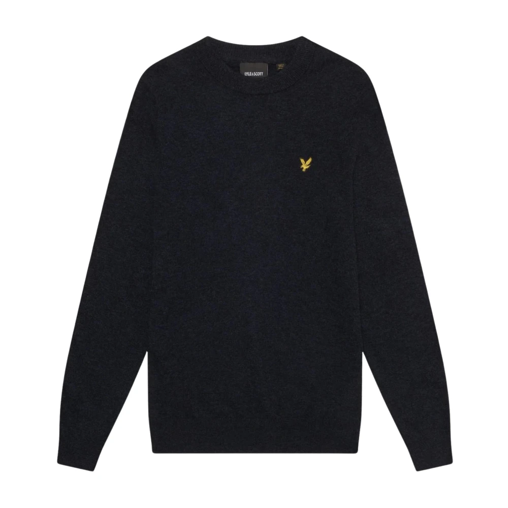 Lyle & Scott Donker Marine Melange Lamswol Blend Ronde Hals Sweater Blue Heren