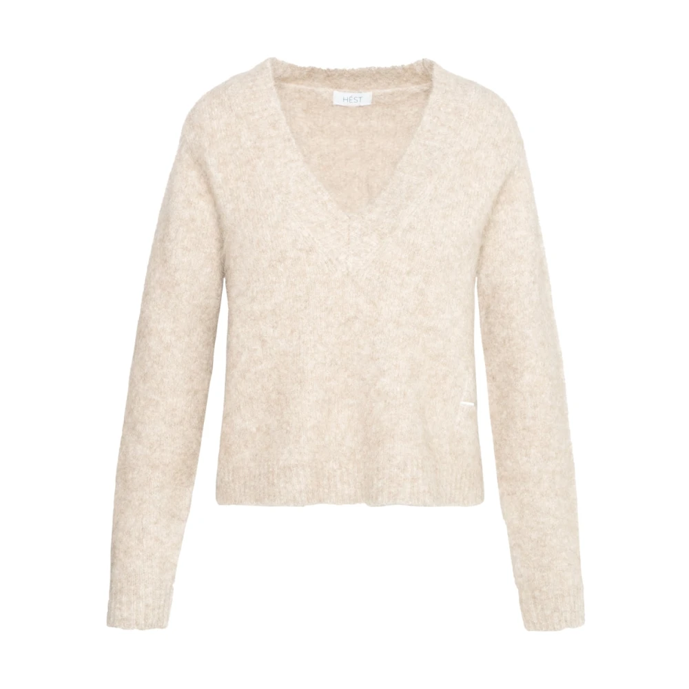 Hést Women's Beige V-Neck Knitwear, Xs, Soft V-Neck Pernille Jumper