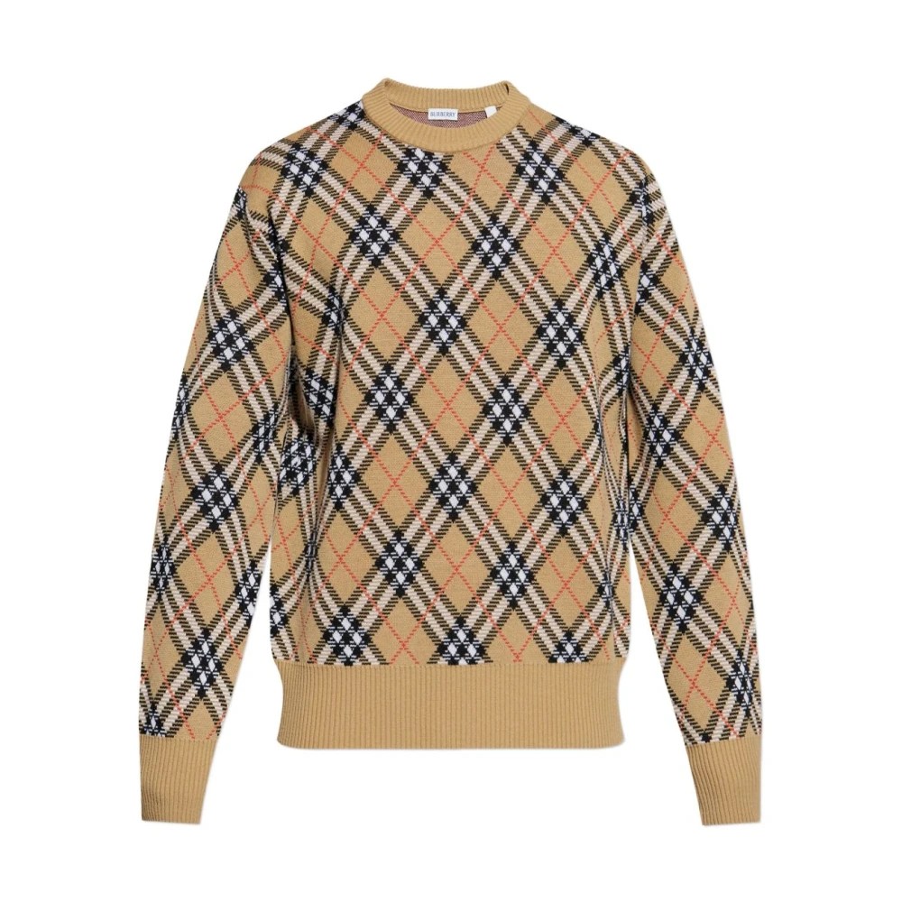 Burberry Herr Beige Stickade Tröjor M, Rutigt Mönster Tröja