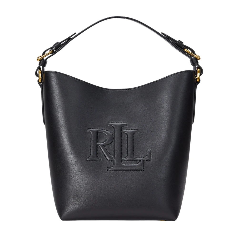 Ralph Lauren Leren Bucket Bag met Oversized Logo Black Dames