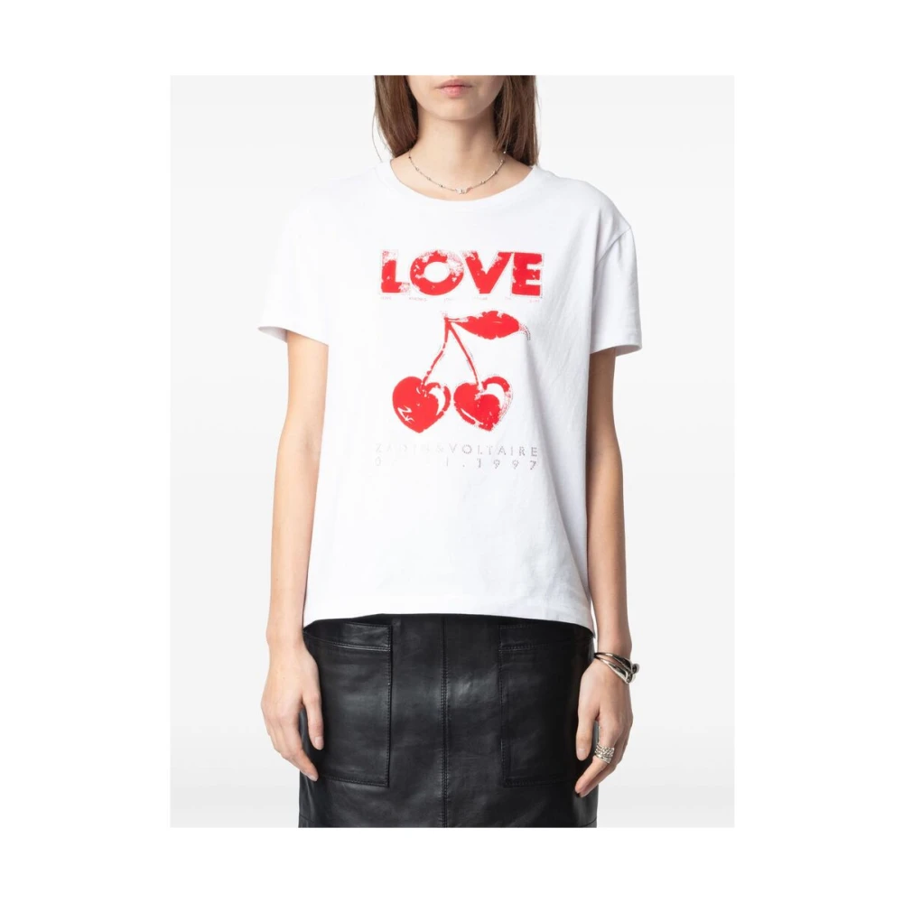 Zadig & Voltaire Wit Logo Print Crew Neck T-shirt White Dames