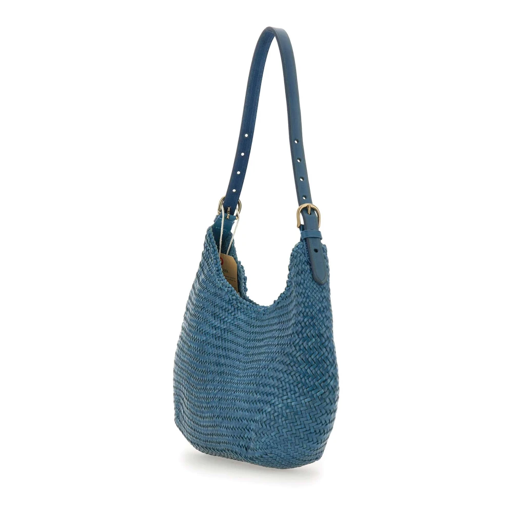 Dragon Diffusion Blauwe Leren Schoudertas Luna Mezza Blue Dames