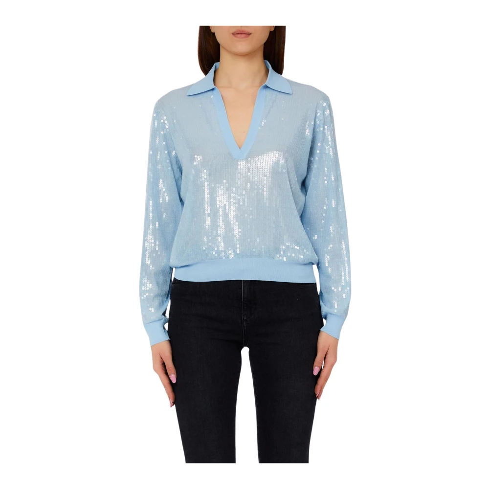 Liu Jo Damen Blau Pullover Mit Pailletten