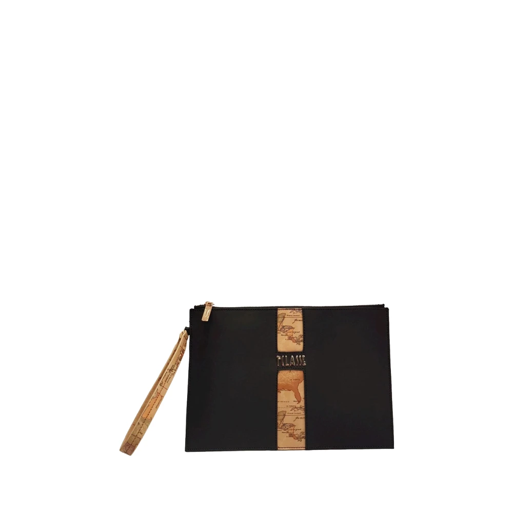 Alviero Martini 1a Classe Zwarte Flashtassen met Geo Map Print Black Dames