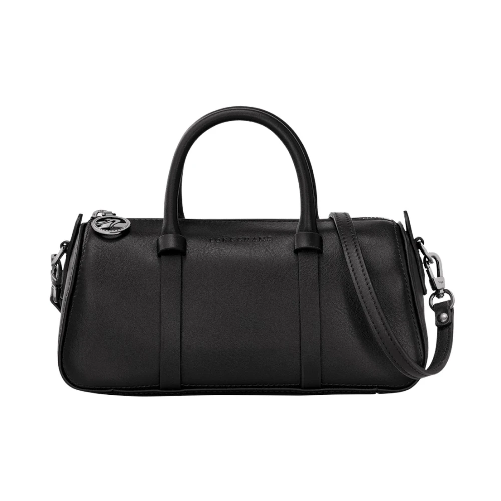 Longchamp Zwarte Kalfsleren Tassen met Zilverkleurige Hardware Black Dames