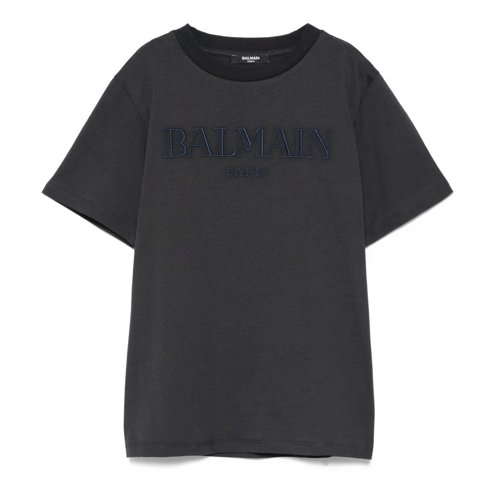 Balmain Girls Blue Crewneck T-Shirt With Embroidered Logo - Kids Short Sleeve T-Shirts - 8 Y - Kids