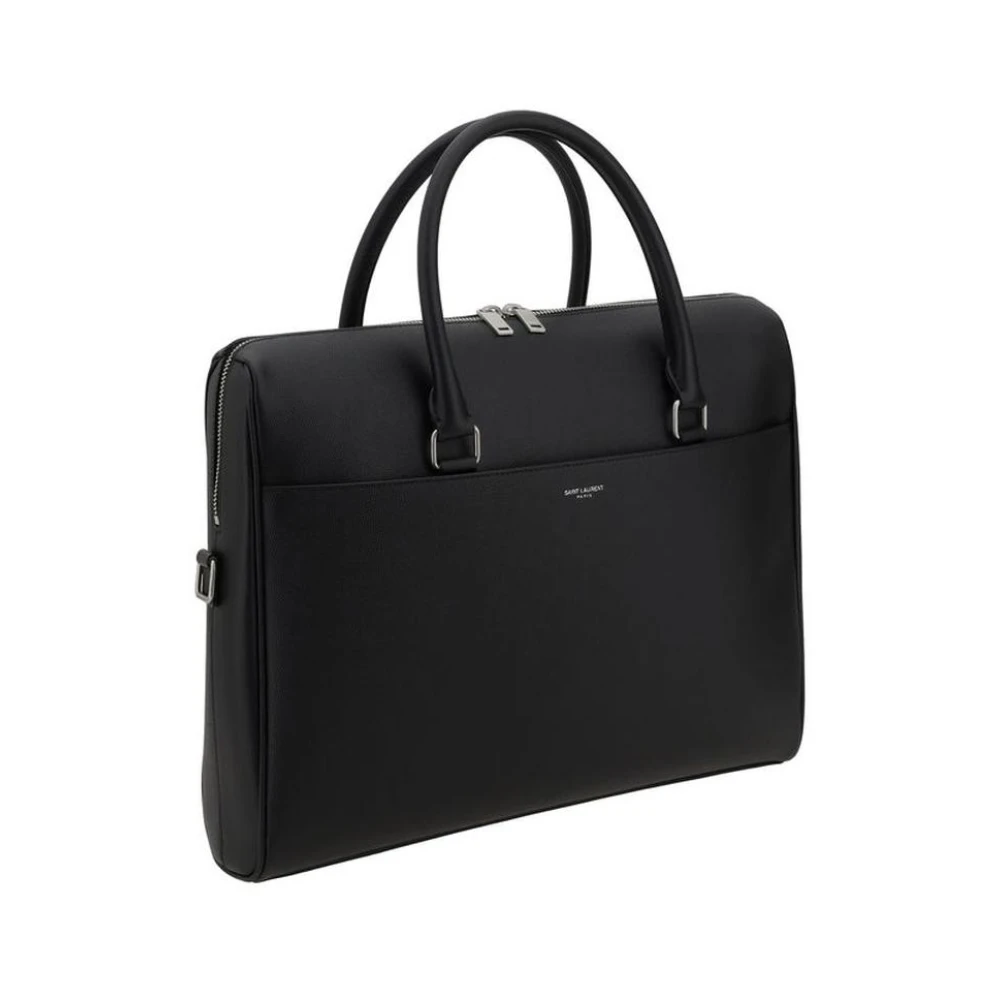 Saint Laurent Stijlvolle leren aktetas met verstelbare band Black Heren