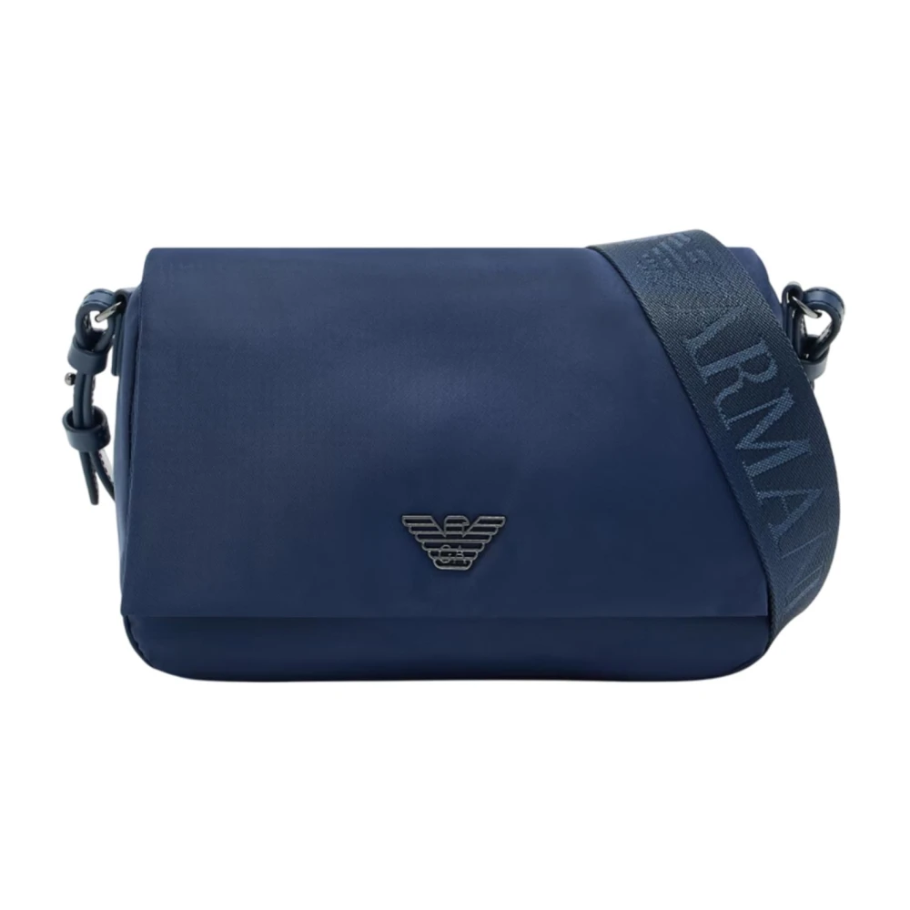 Emporio Armani Herren Blau Nylon Leder Details Adler Plakette Crossbody