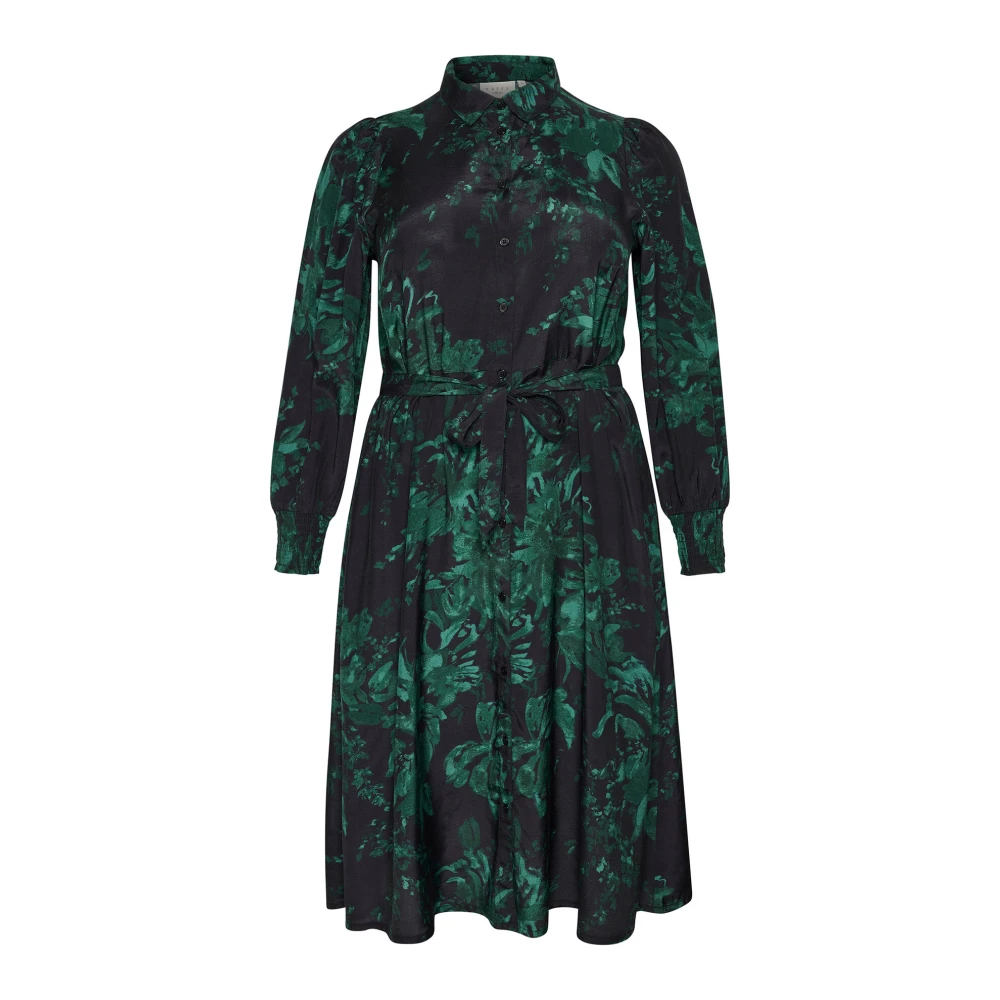 Kaffe Curve Zwart Groen Geschilderde Bloem Jurk Multicolor Dames