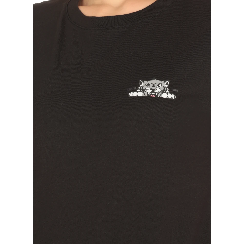 Kenzo Zwart Katoenen T-shirt met Bedrukt Logo Black Dames
