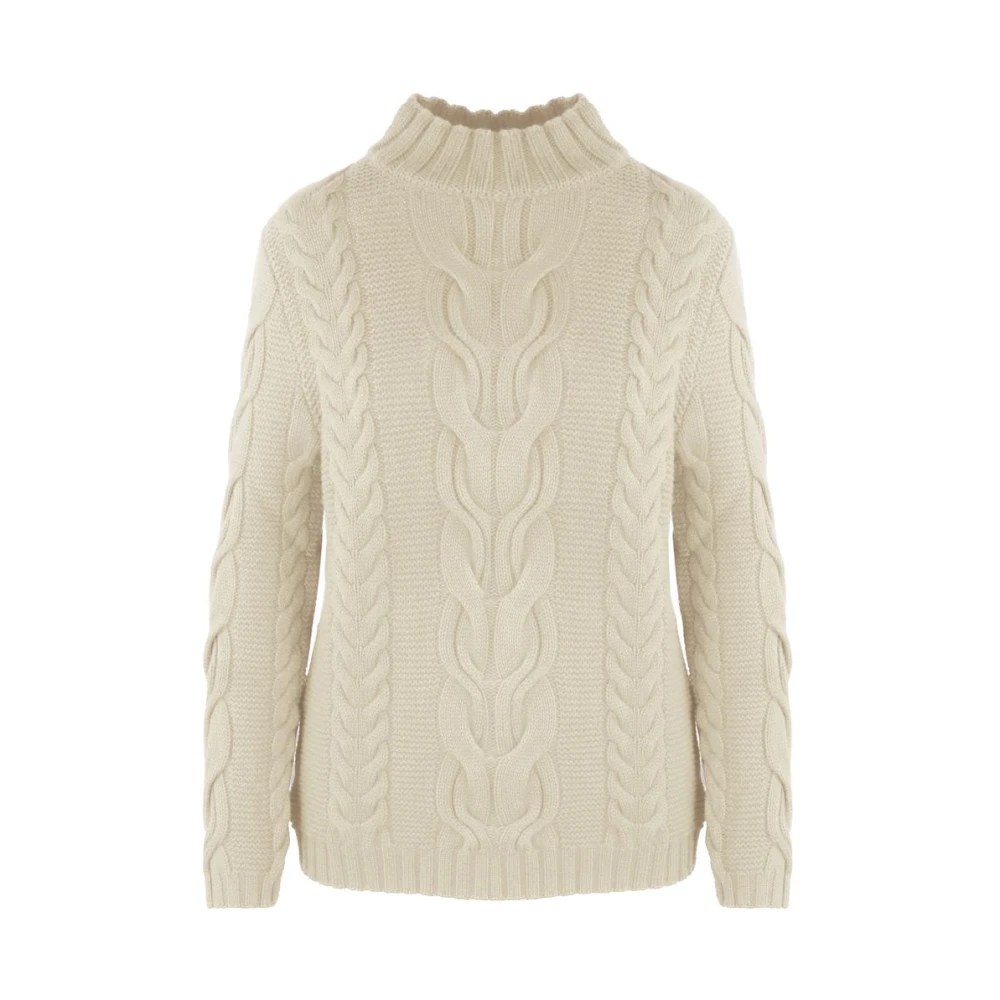 Malo Beige Wol Gebreide Coltrui Sweater Beige Dames