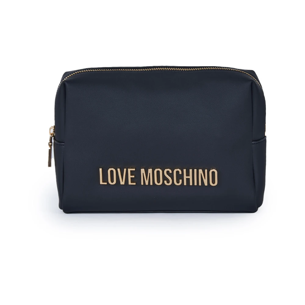 Love Moschino Svart Eco-Läder Necessaire med Guld Metall Logo Black, Dam