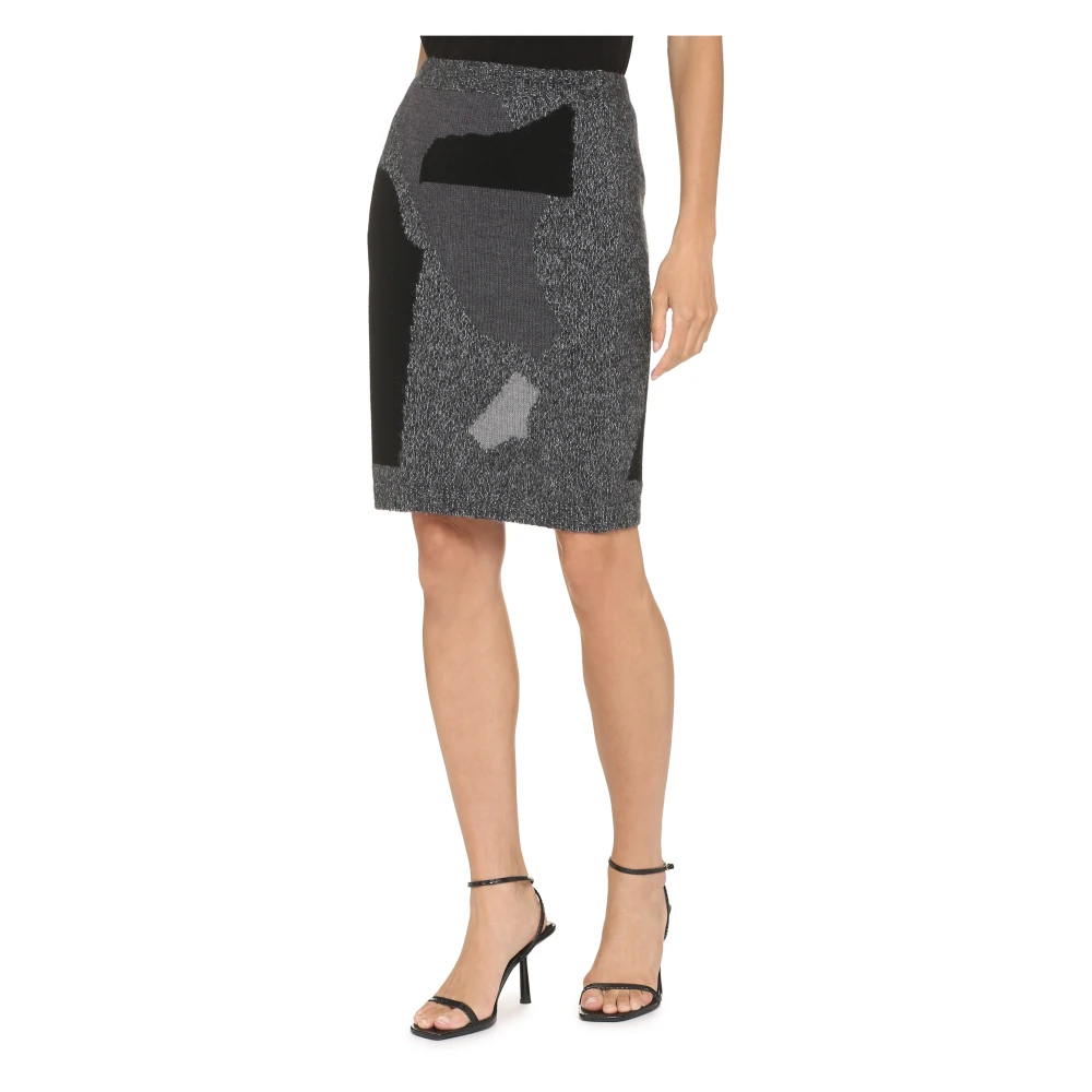 Moschino Geribde Gebreide Rok met Contrastinzetten Gray Dames