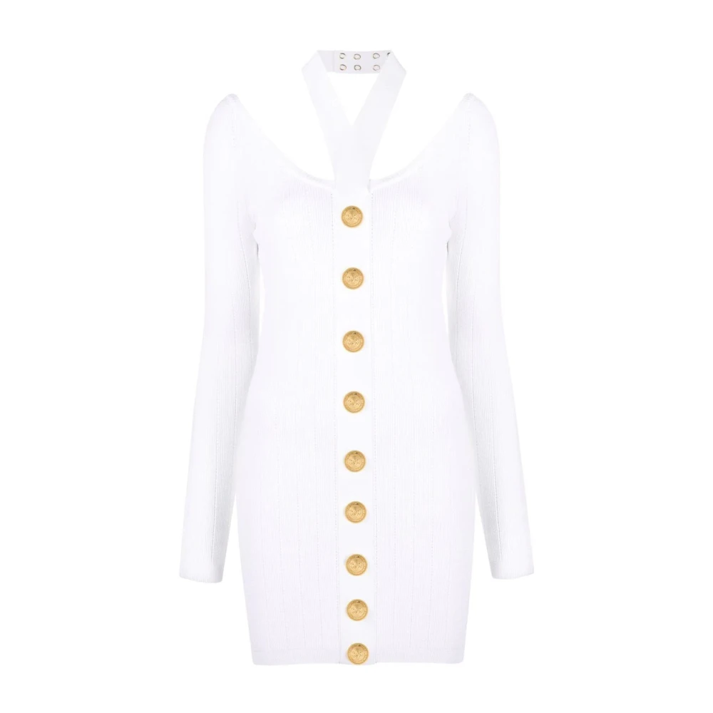 Balmain White Short Halterneck Knit Dress - Female - Short Dresses - S - Dresses